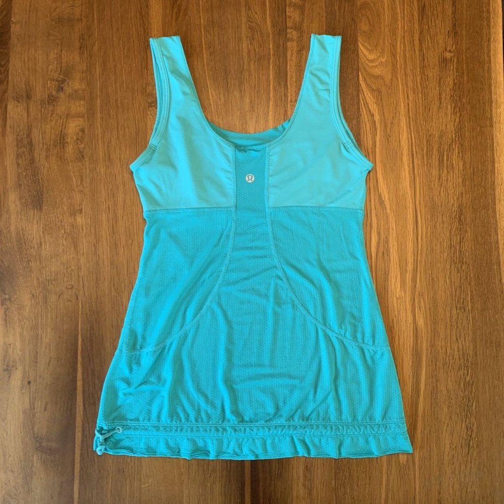 LULULEMON Athletica Womens Tank Top Size 4 Teal Aqua Yoga Tee Green Gym Running - Picture 2 of 7